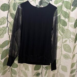 LA MIEL Black Top with Sheer Sleeves